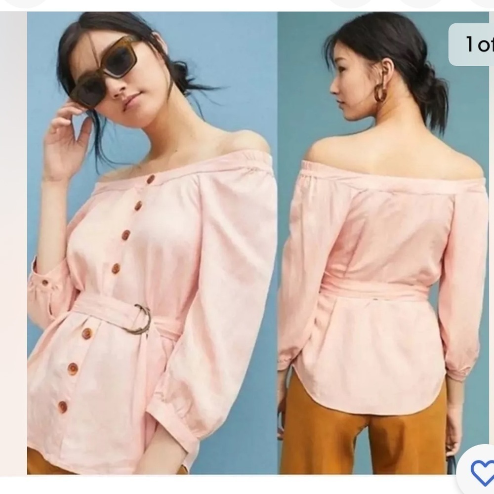Anthropologie Maeve Alanis Linen Belted Blouse